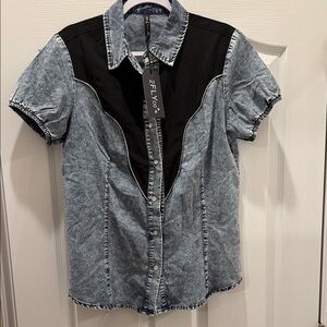 Black and Gray Denim Button-Up Shirt